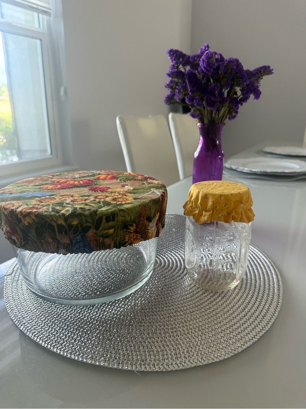 Reusable Fabric Bowl & Jar Covers in Yellow and Floral